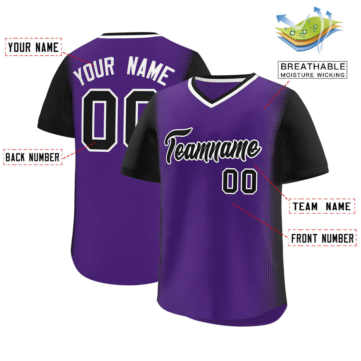 Custom Purple Black Personalized Raglan Sleeves Authentic Baseball Jersey | KXKSHOP