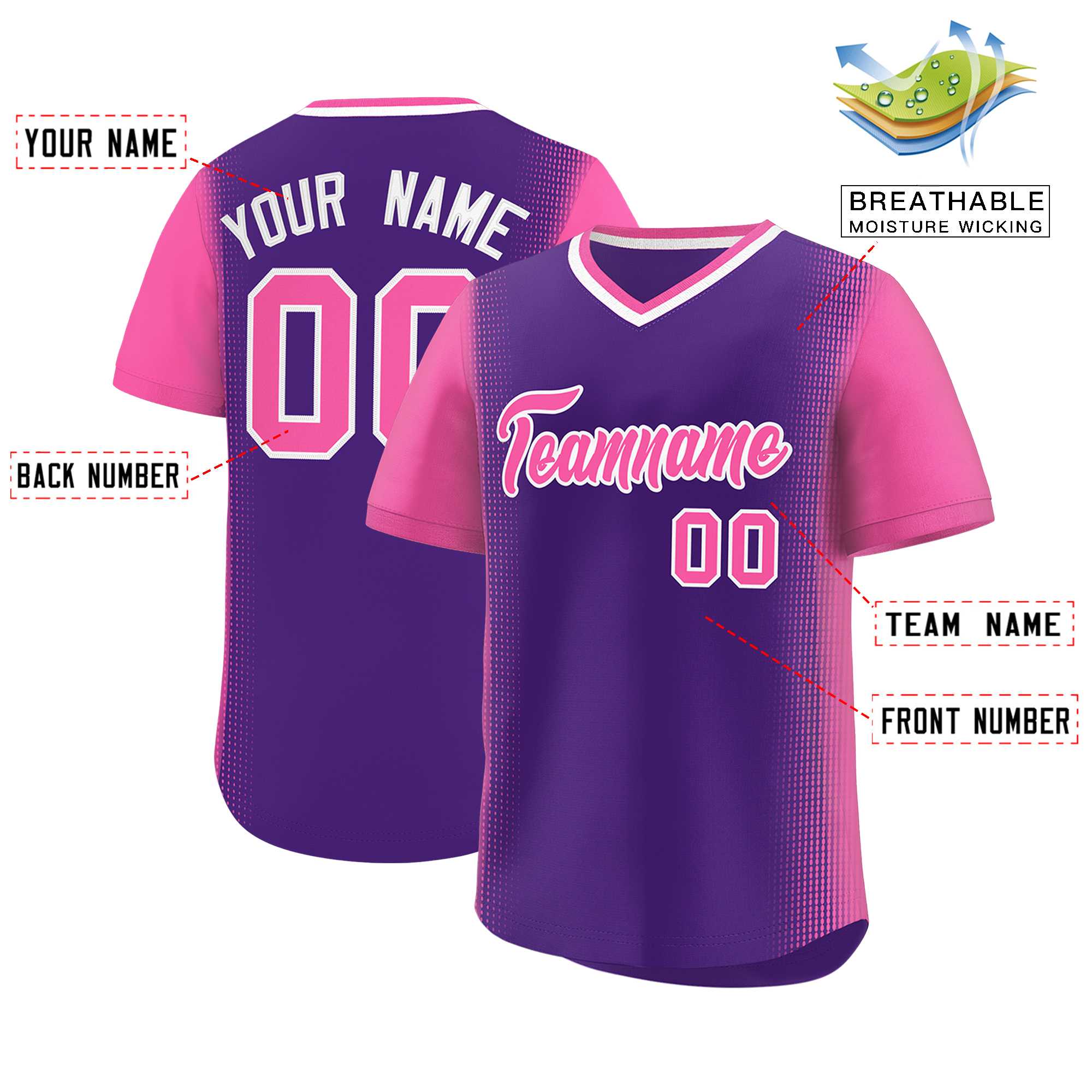 Custom Purple Pink Personalized Raglan Sleeves Authentic Baseball Jersey | KXKSHOP