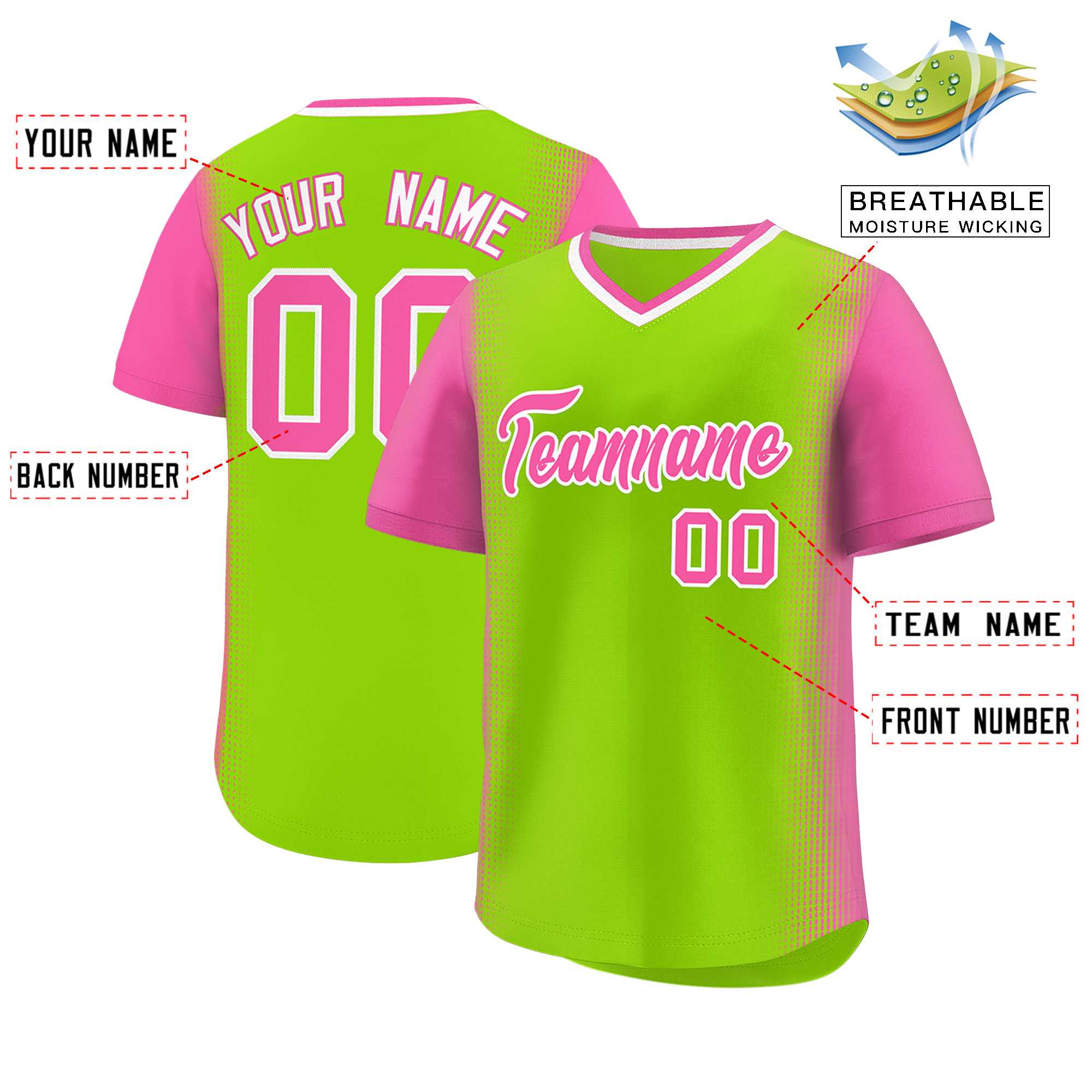 Custom Neon Green Pink Personalized Raglan Sleeves Authentic Baseball Jersey | KXKSHOP