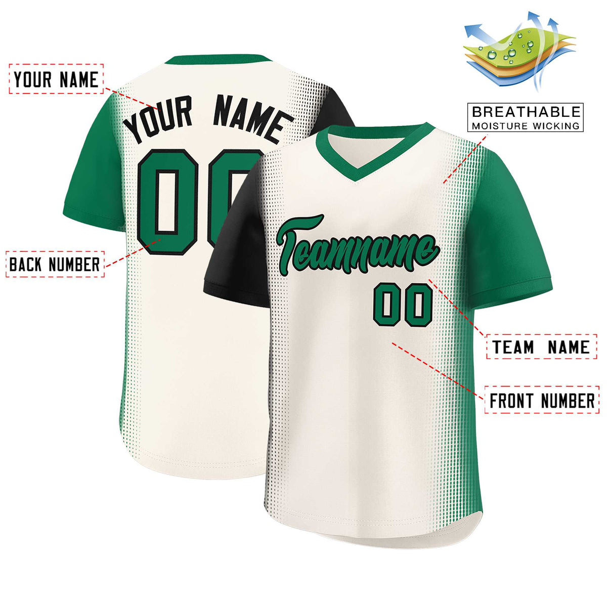 Custom Cream Black-Kelly Green Personalized Raglan Sleeves Authentic Baseball Jersey | KXKSHOP