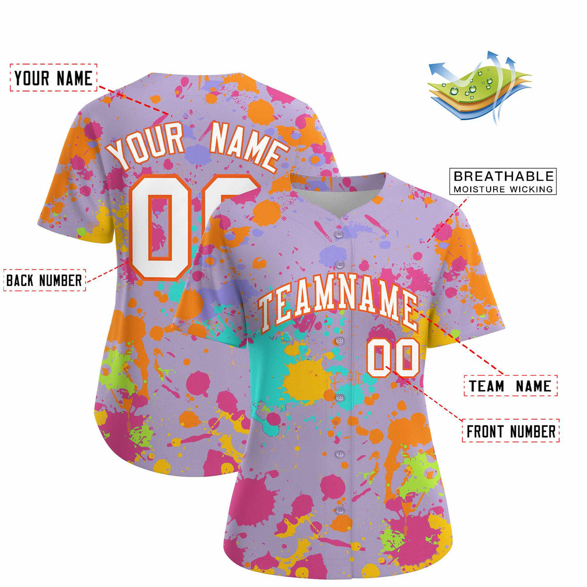 Custom Light Purple Graffiti Fashion Baseball Jersey For Women| KXKSHOP