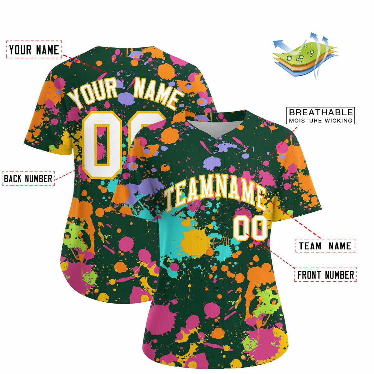 Custom Green Graffiti Fashion Baseball Jersey For Women| KXKSHOP
