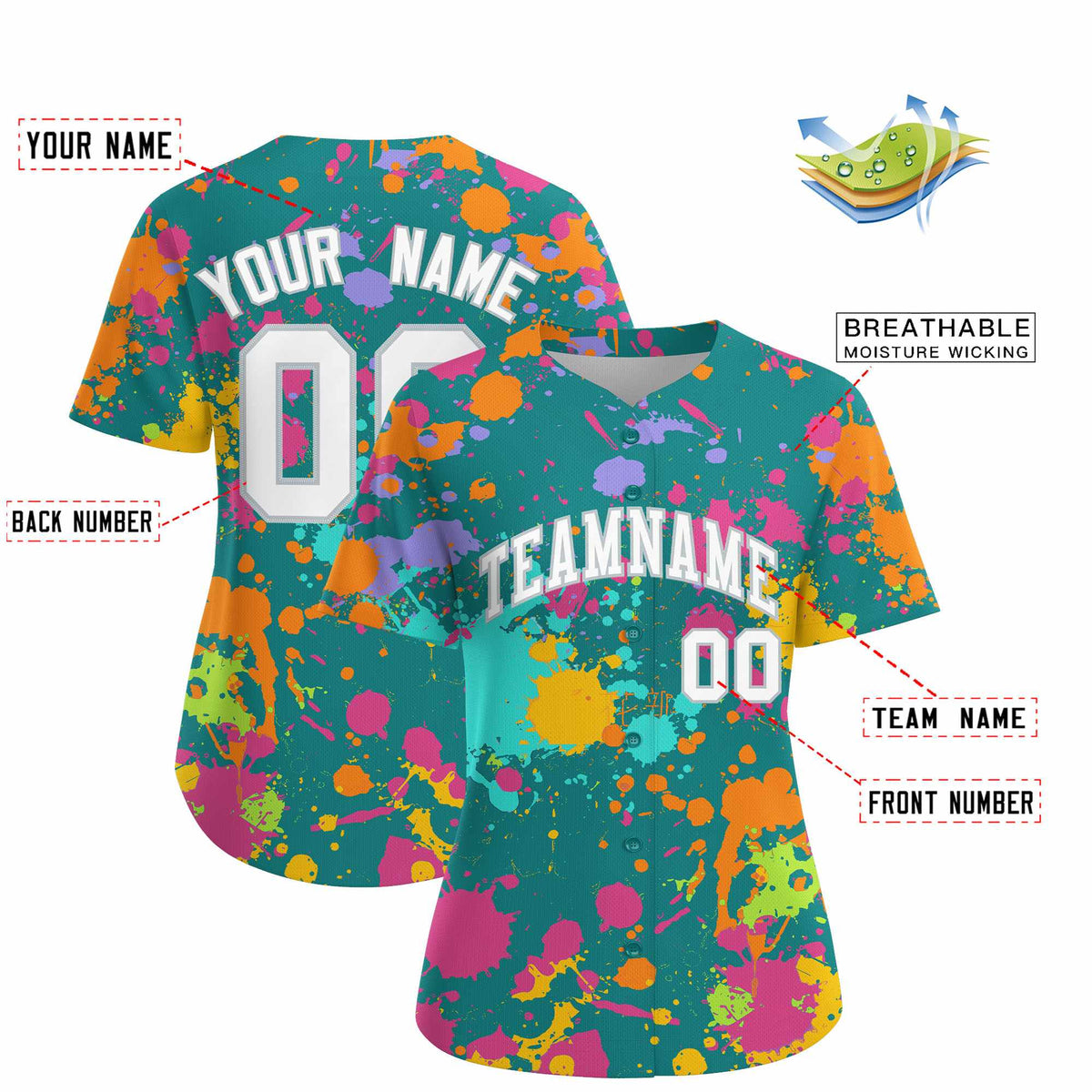 Custom Aqua Graffiti Fashion Baseball Jersey For Women| KXKSHOP