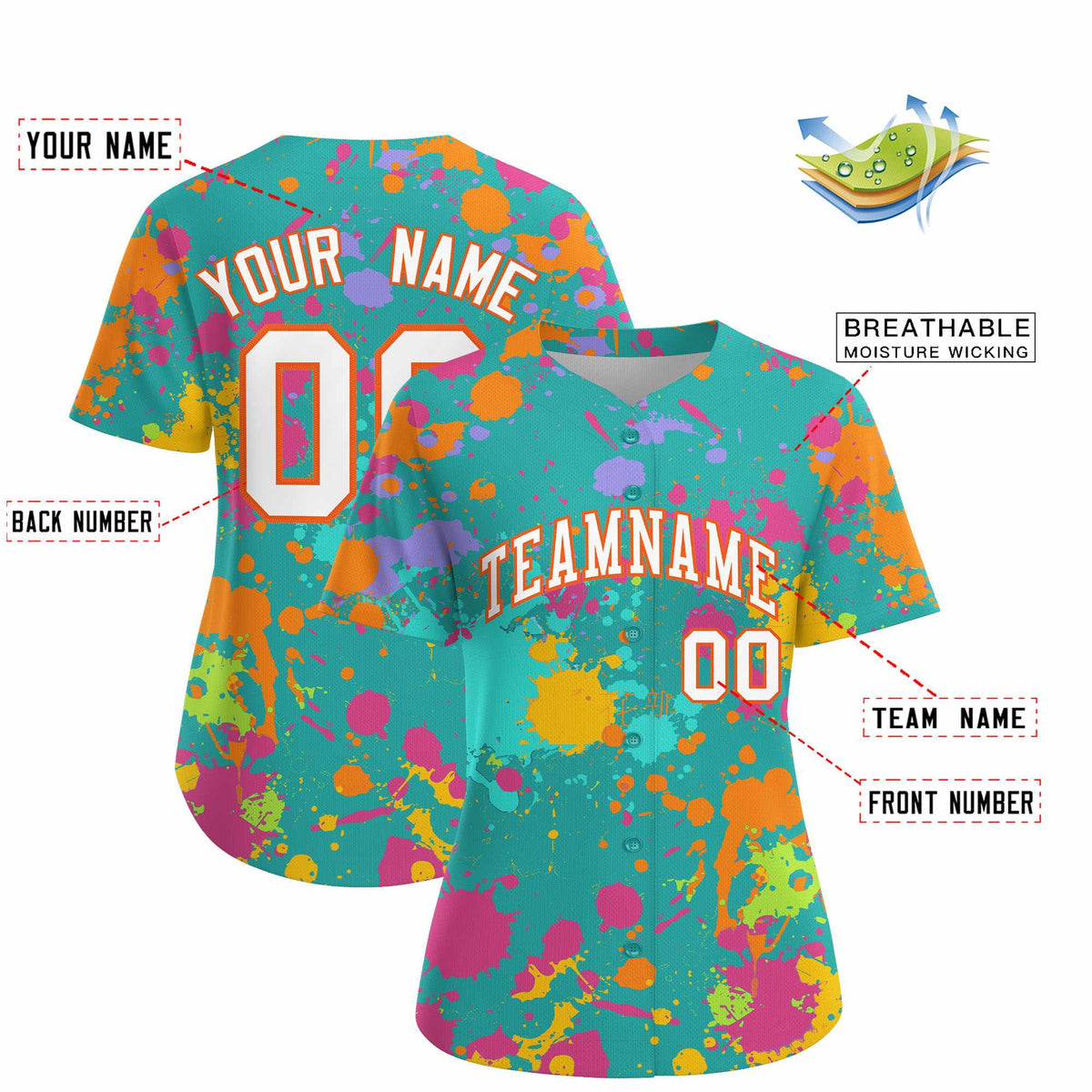Custom Aqua Graffiti Fashion Baseball Jersey For Women| KXKSHOP