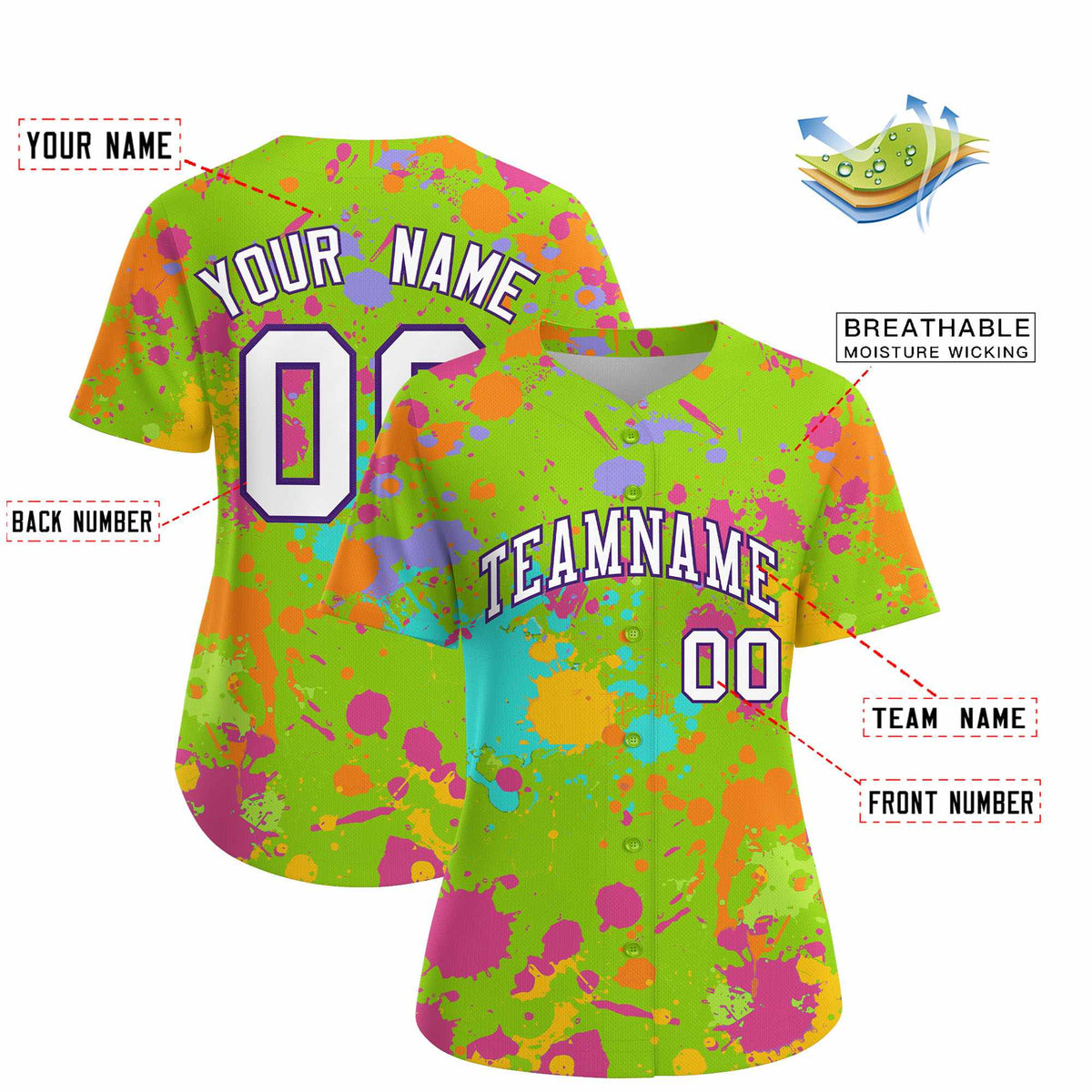 Custom Neon Green Graffiti Fashion Baseball Jersey For Women| KXKSHOP