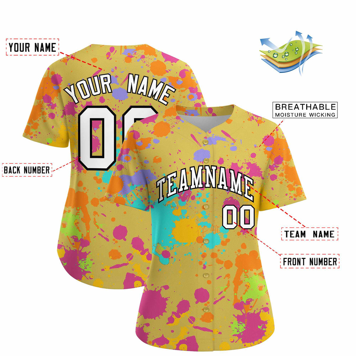 Custom Old Gold Graffiti Fashion Baseball Jersey For Women| KXKSHOP