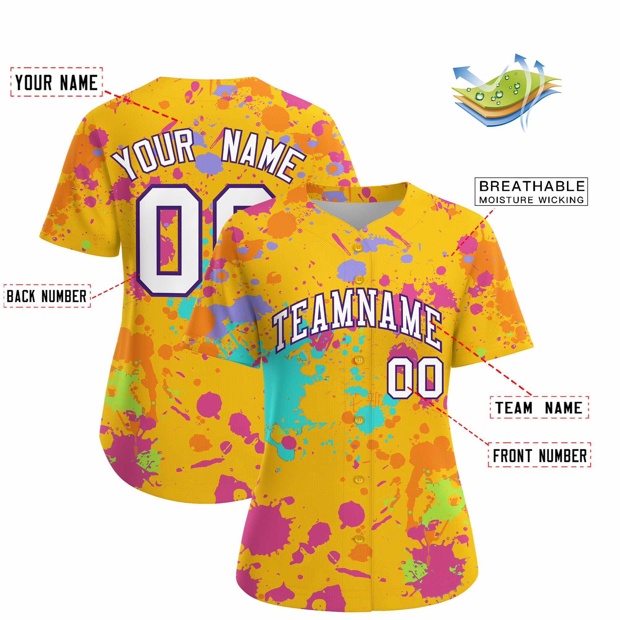 Custom Yellow Graffiti Fashion Baseball Jersey For Women| KXKSHOP