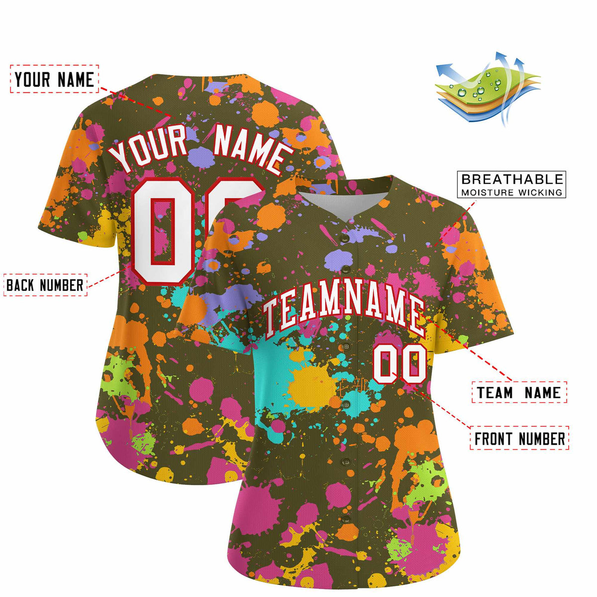 Custom Olive Graffiti Fashion Baseball Jersey For Women| KXKSHOP