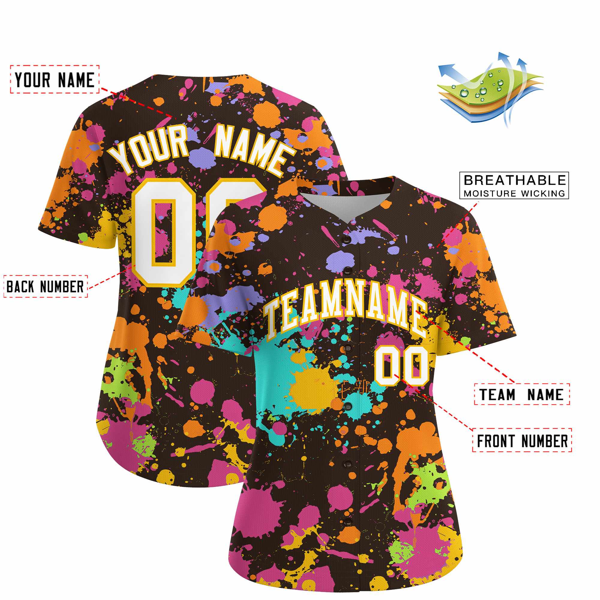Custom Brown Graffiti Fashion Baseball Jersey For Women| KXKSHOP