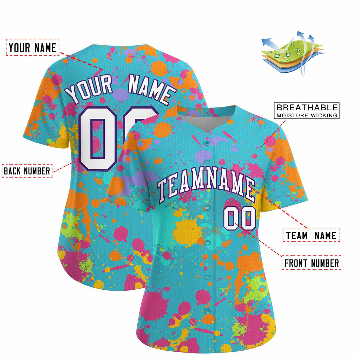 Custom Sky Blue Graffiti Fashion Baseball Jersey For Women| KXKSHOP