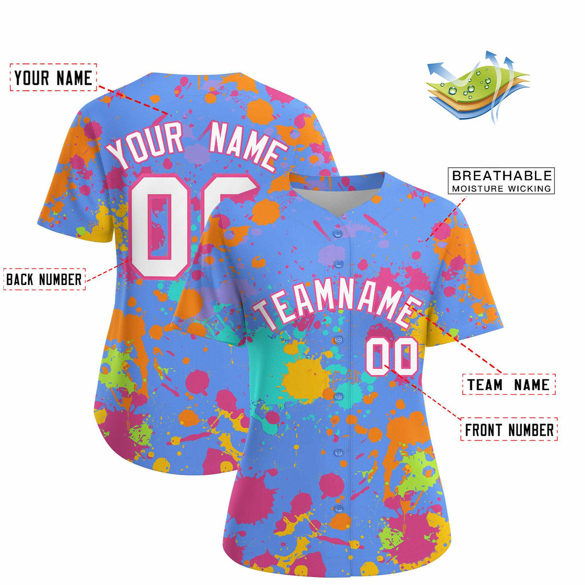 Custom Powder Blue Graffiti Fashion Baseball Jersey For Women| KXKSHOP