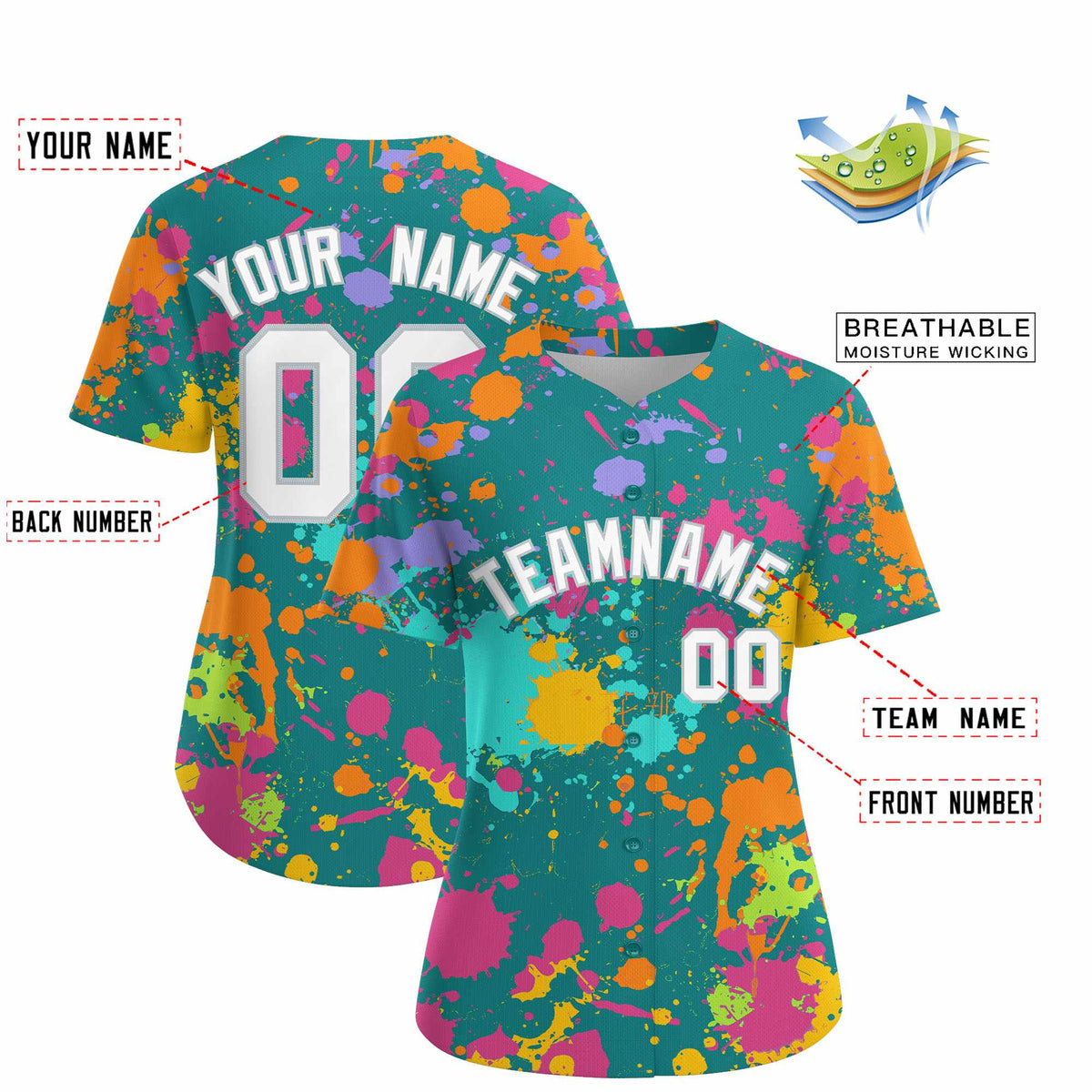 Custom Aqua Graffiti Fashion Baseball Jersey For Women| KXKSHOP