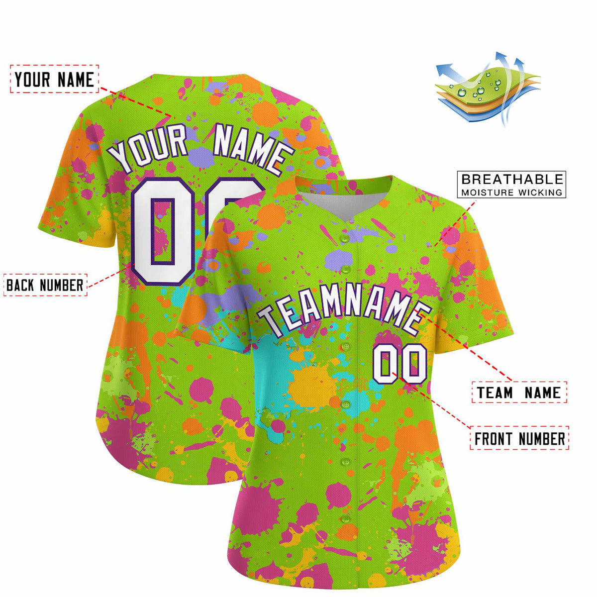 Custom Neon Green Graffiti Fashion Baseball Jersey For Women| KXKSHOP