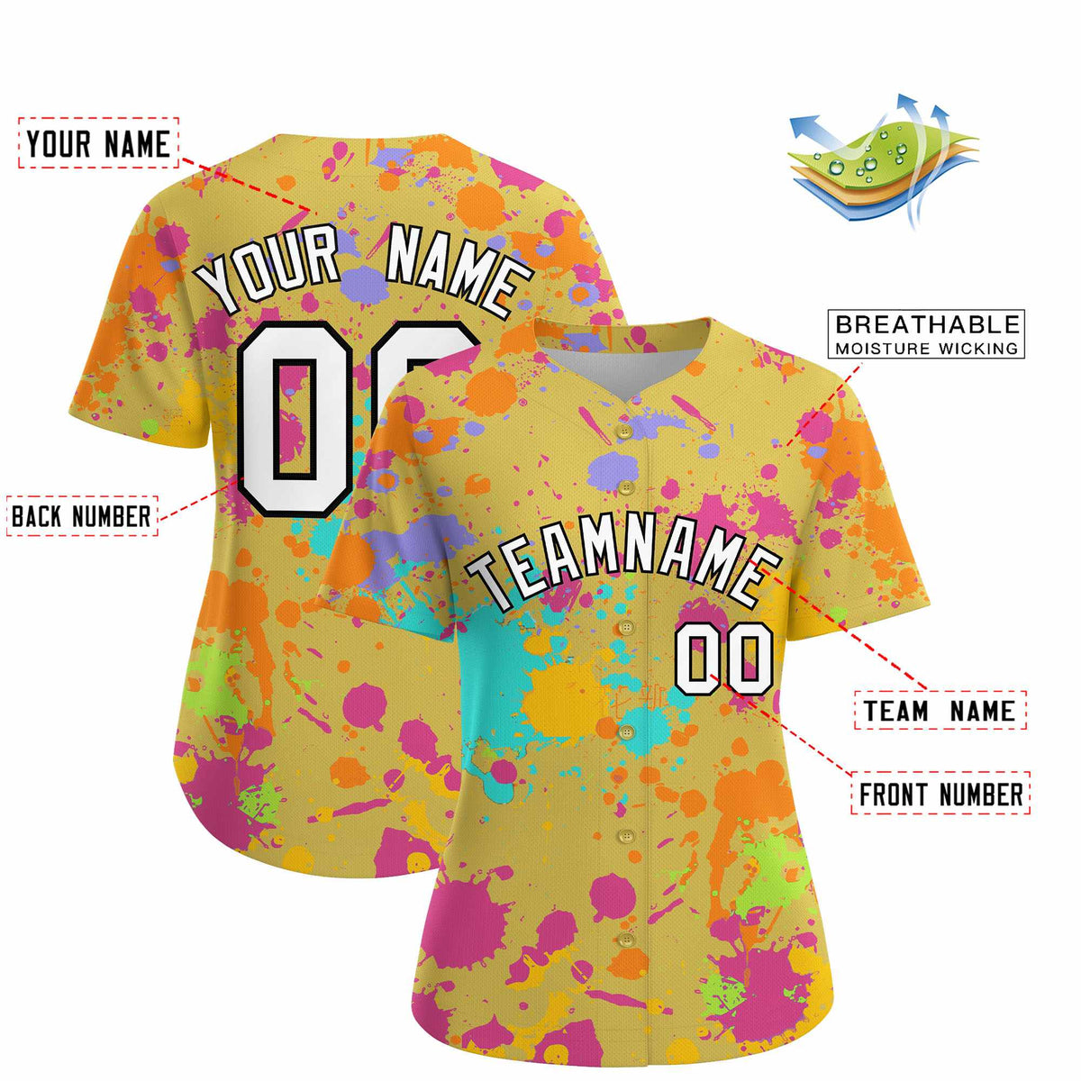 Custom Old Gold Graffiti Fashion Baseball Jersey For Women| KXKSHOP