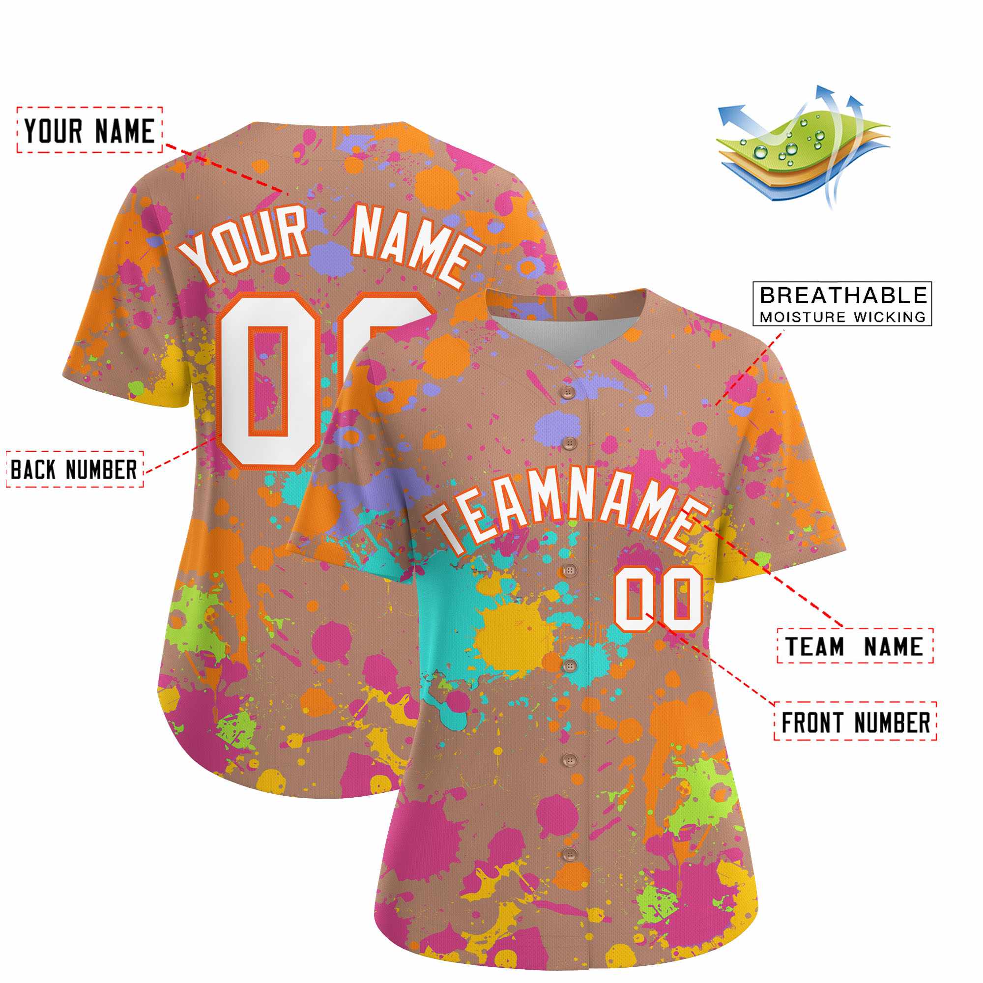 Custom Khaki Graffiti Fashion Baseball Jersey For Women| KXKSHOP