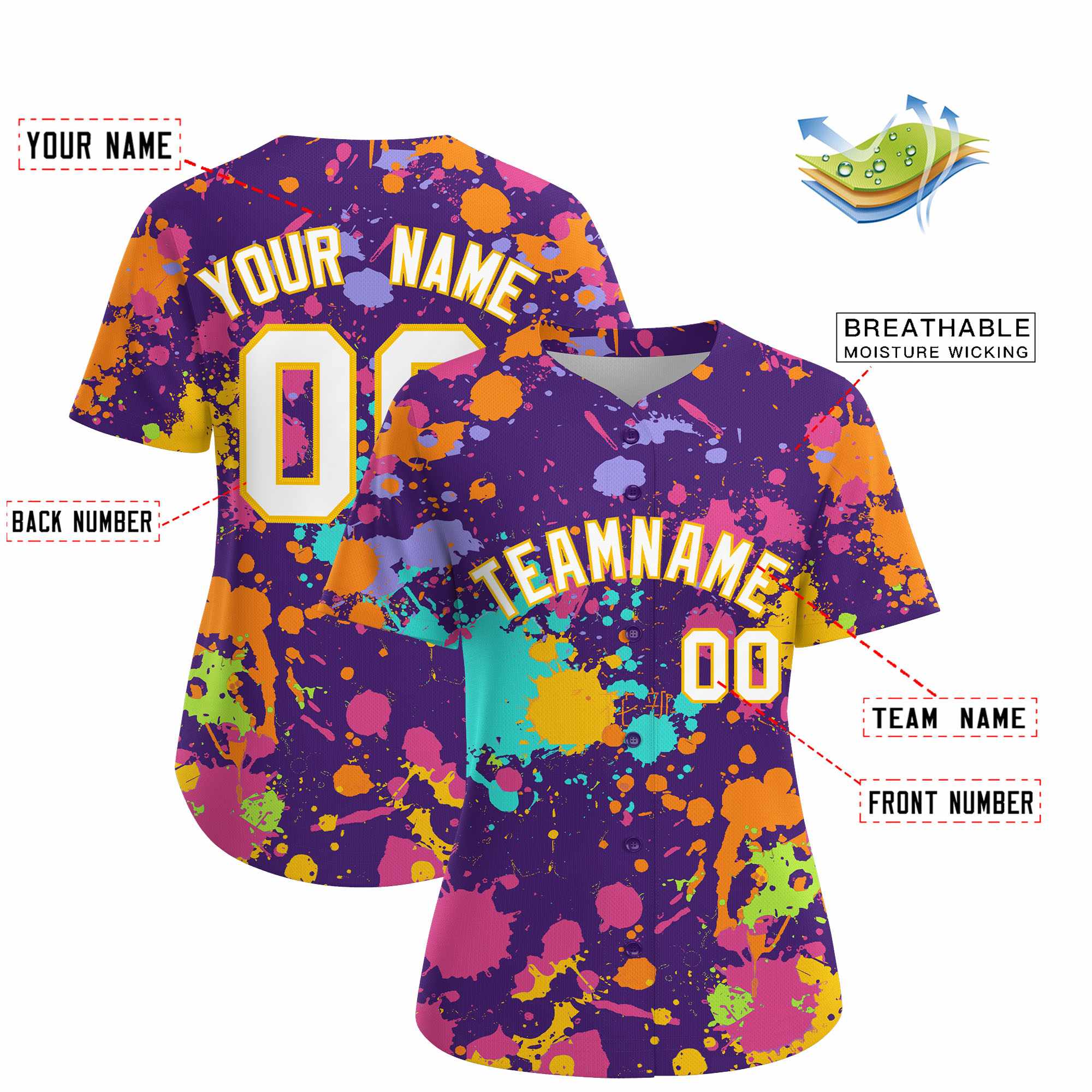 Custom Purple Graffiti Fashion Baseball Jersey For Women| KXKSHOP