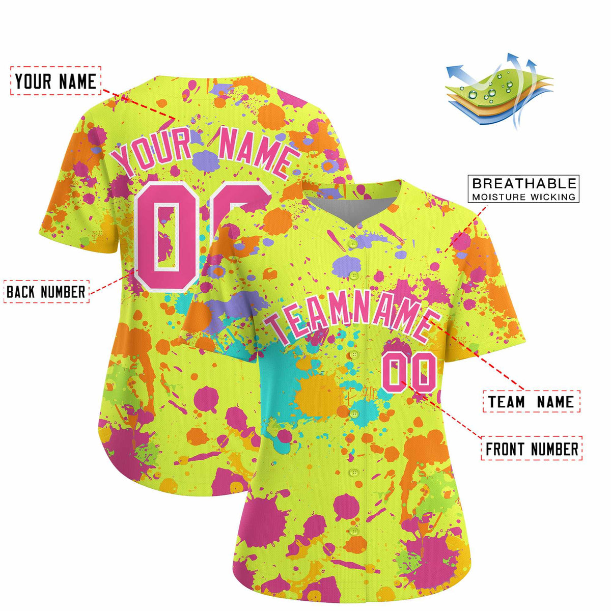 Custom Fluorescent Green Graffiti Fashion Baseball Jersey For Women| KXKSHOP