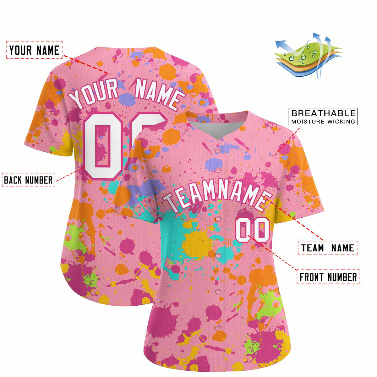 Custom Light Pink Graffiti Fashion Baseball Jersey For Women| KXKSHOP