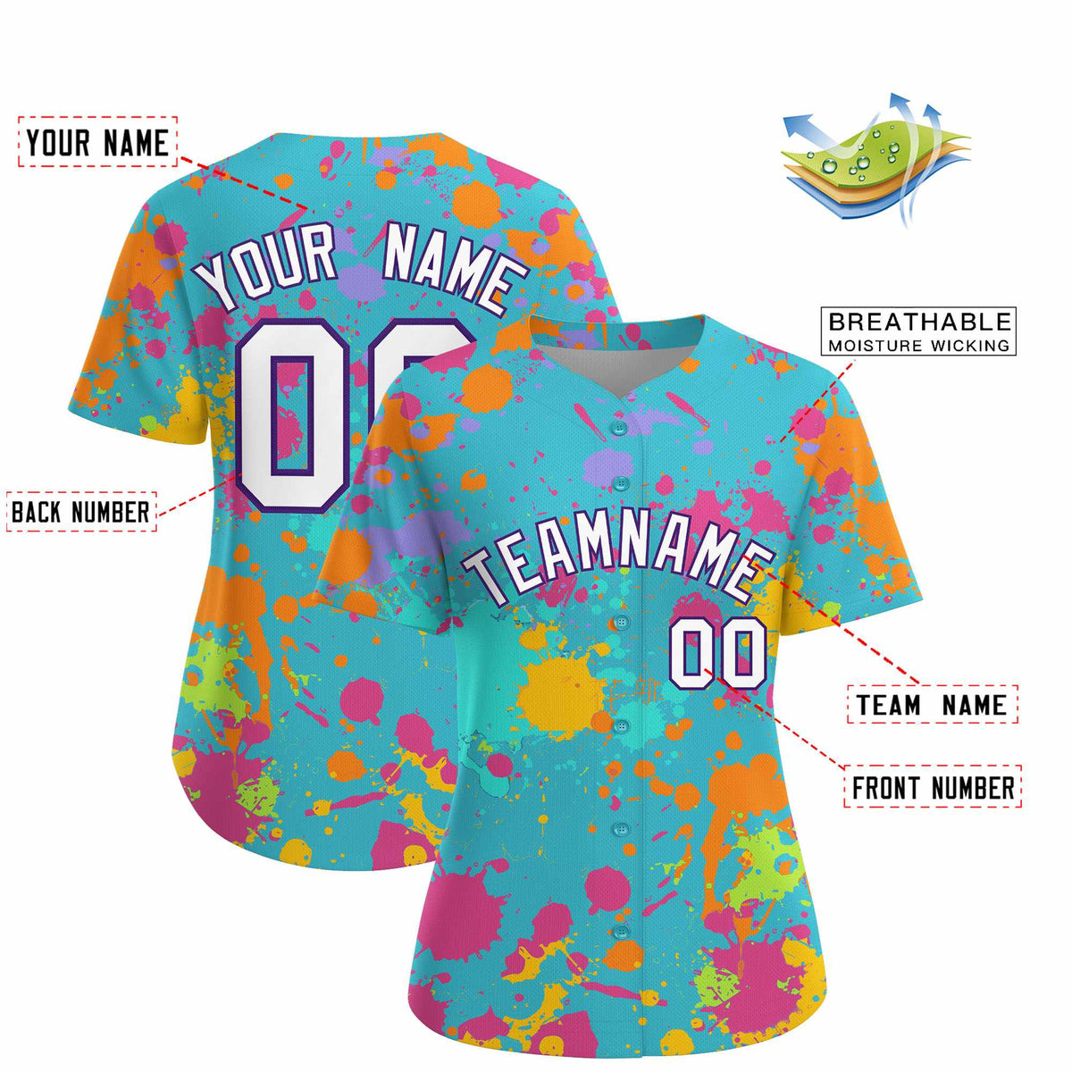 Custom Sky Blue Graffiti Fashion Baseball Jersey For Women| KXKSHOP