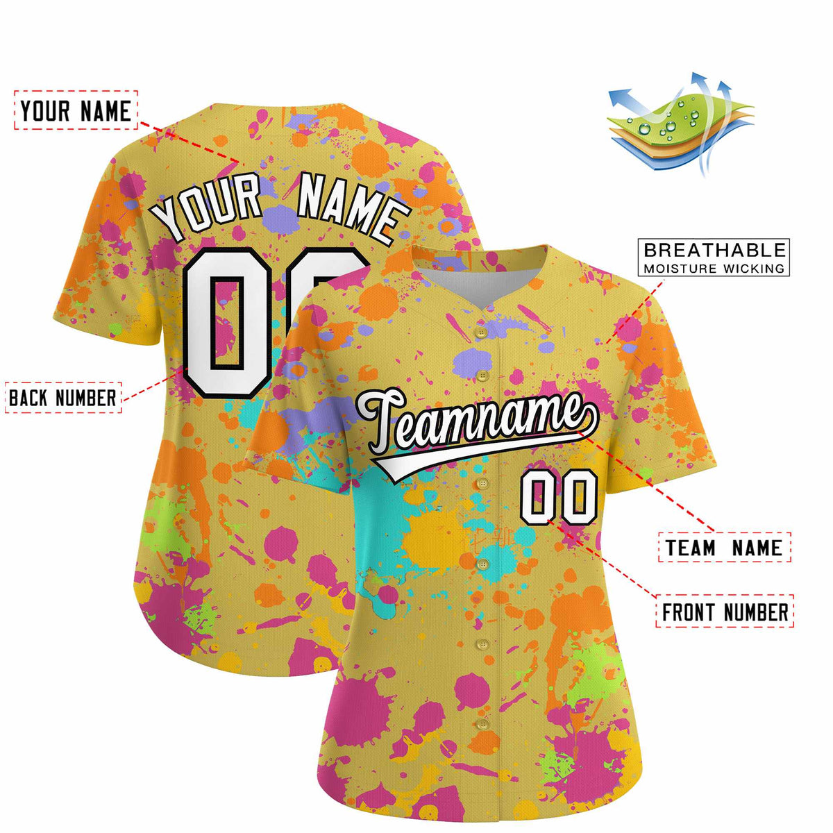 Custom Old Gold Graffiti Fashion Baseball Jersey For Women| KXKSHOP