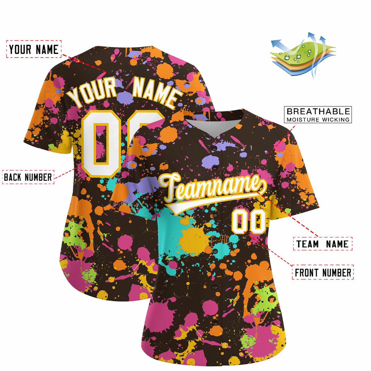 Custom Brown Graffiti Fashion Baseball Jersey For Women| KXKSHOP