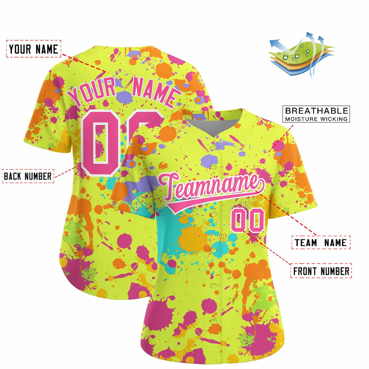 Custom Fluorescent Green Graffiti Fashion Baseball Jersey For Women| KXKSHOP