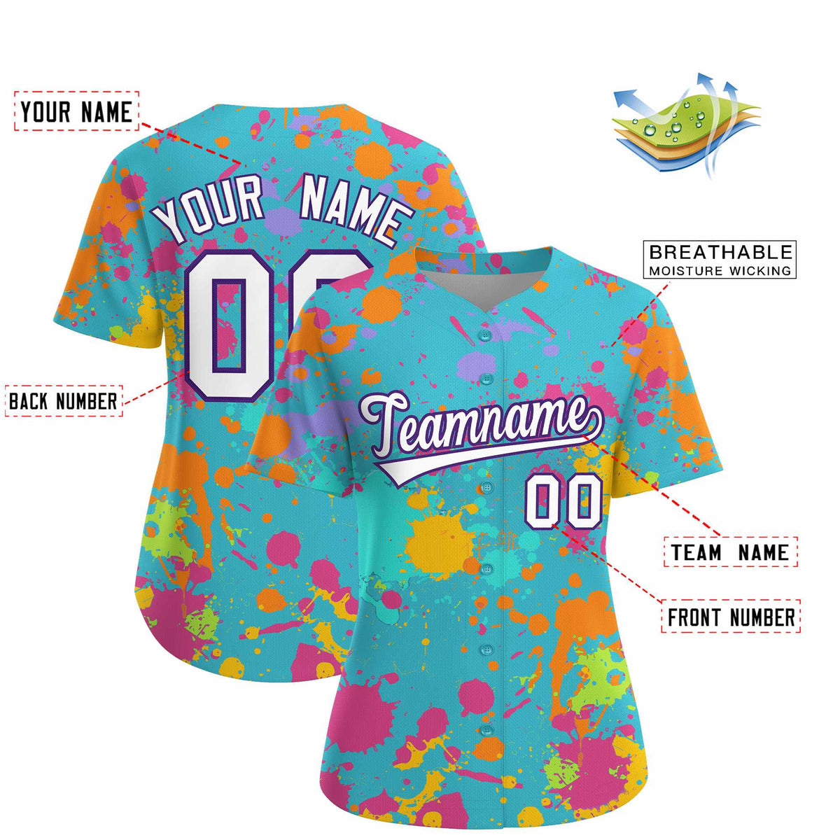Custom Sky Blue Graffiti Fashion Baseball Jersey For Women| KXKSHOP