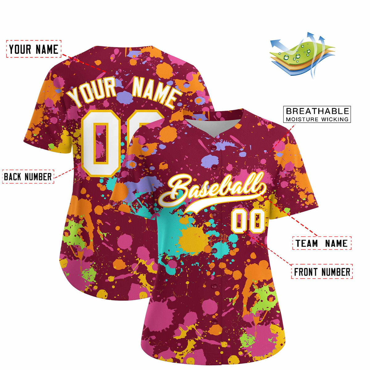 Custom Crimson Graffiti Fashion Baseball Jersey For Women| KXKSHOP