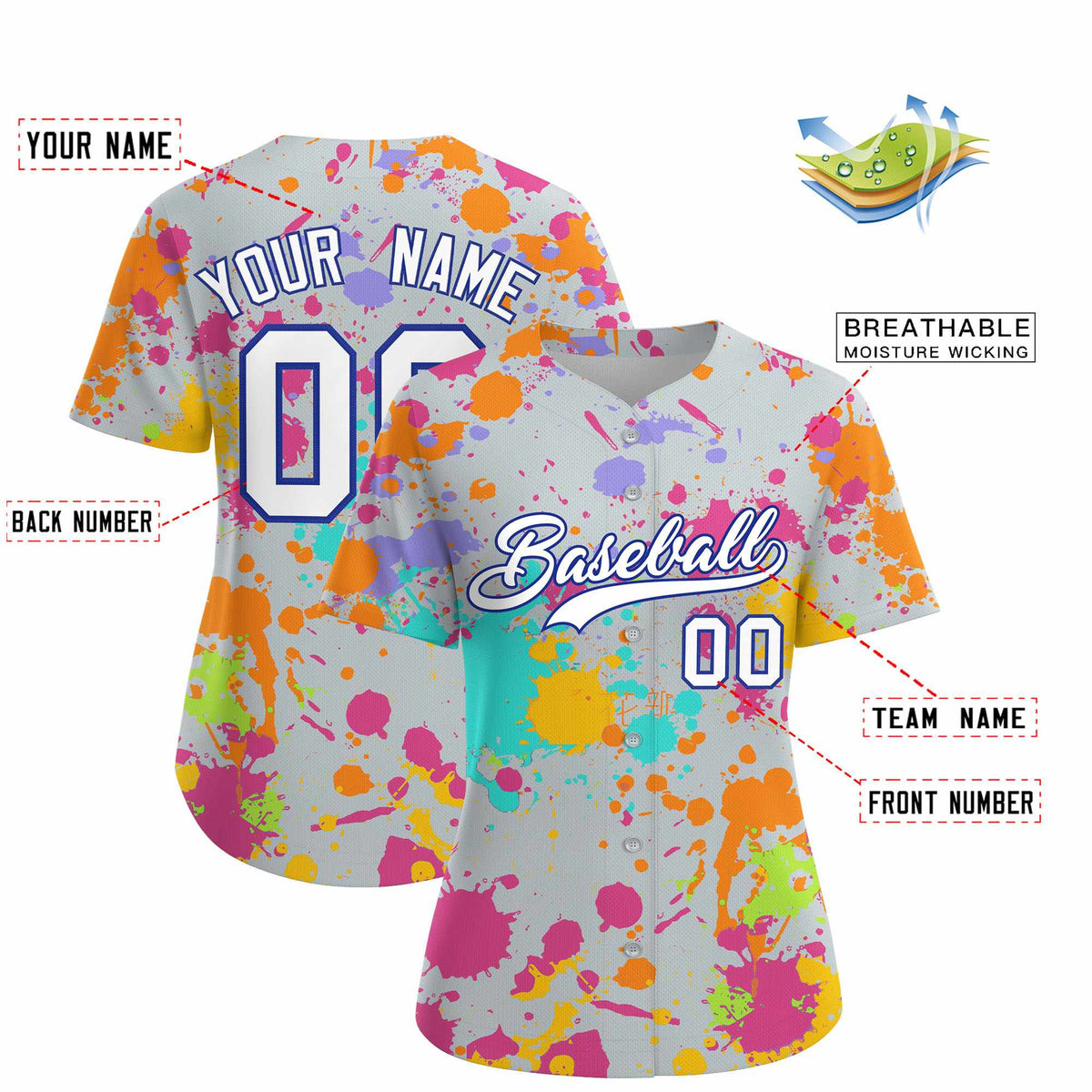 Custom Silver Graffiti Fashion Baseball Jersey For Women| KXKSHOP