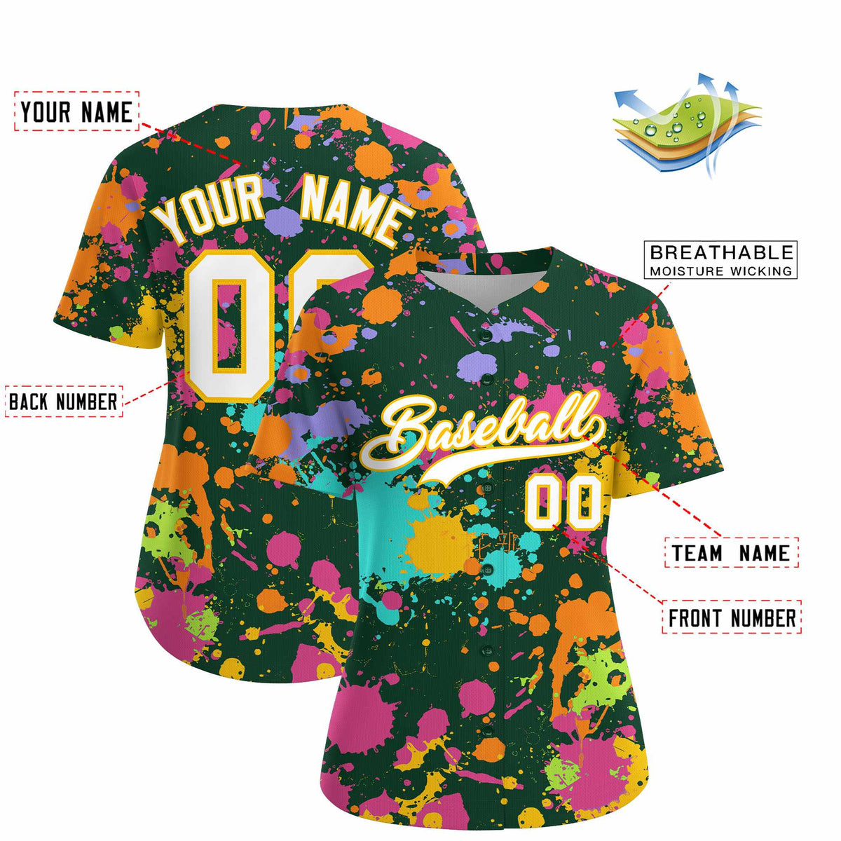 Custom Green Graffiti Fashion Baseball Jersey For Women| KXKSHOP