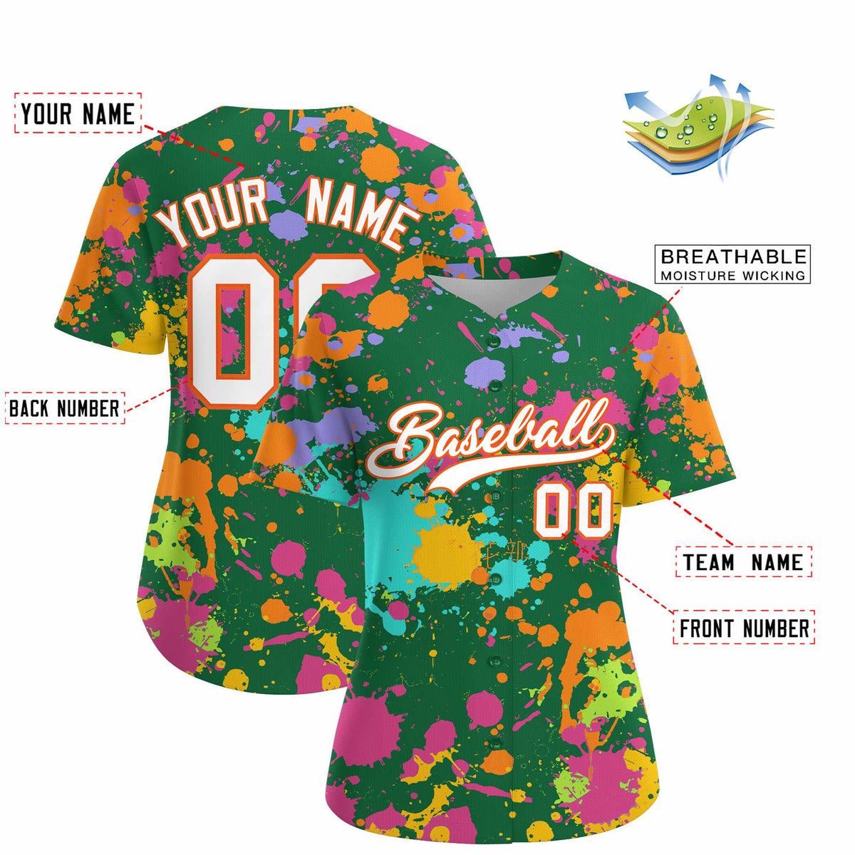 Custom Kelly Green Graffiti Fashion Baseball Jersey For Women| KXKSHOP