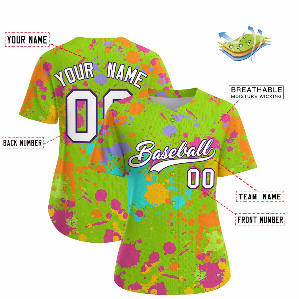 Custom Neon Green Graffiti Fashion Baseball Jersey For Women| KXKSHOP