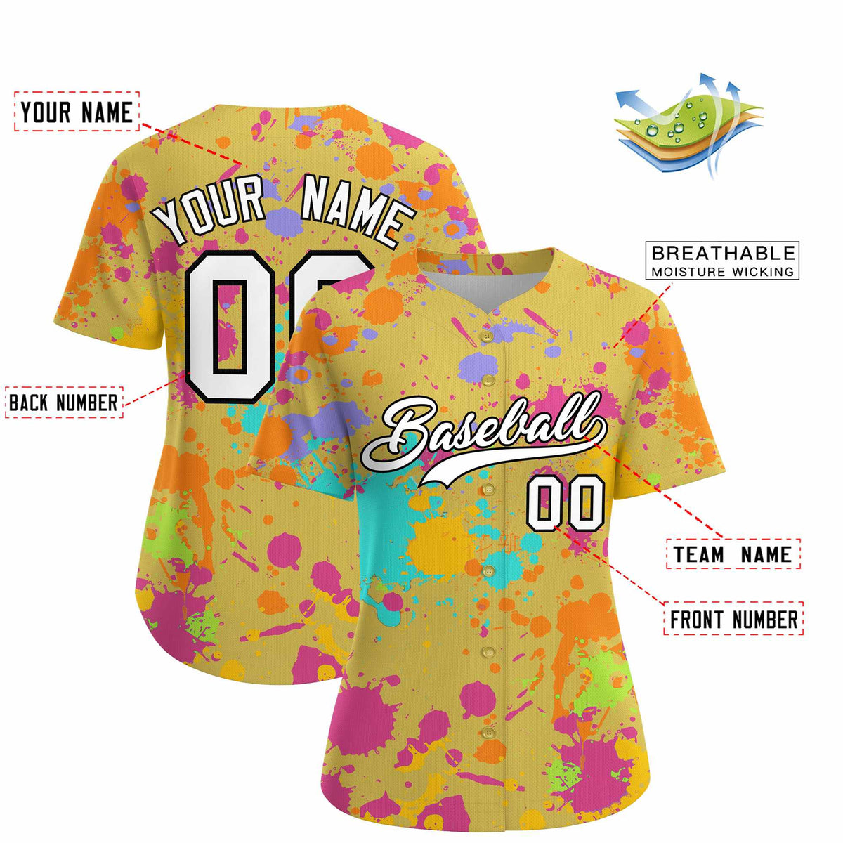 Custom Old Gold Graffiti Fashion Baseball Jersey For Women| KXKSHOP