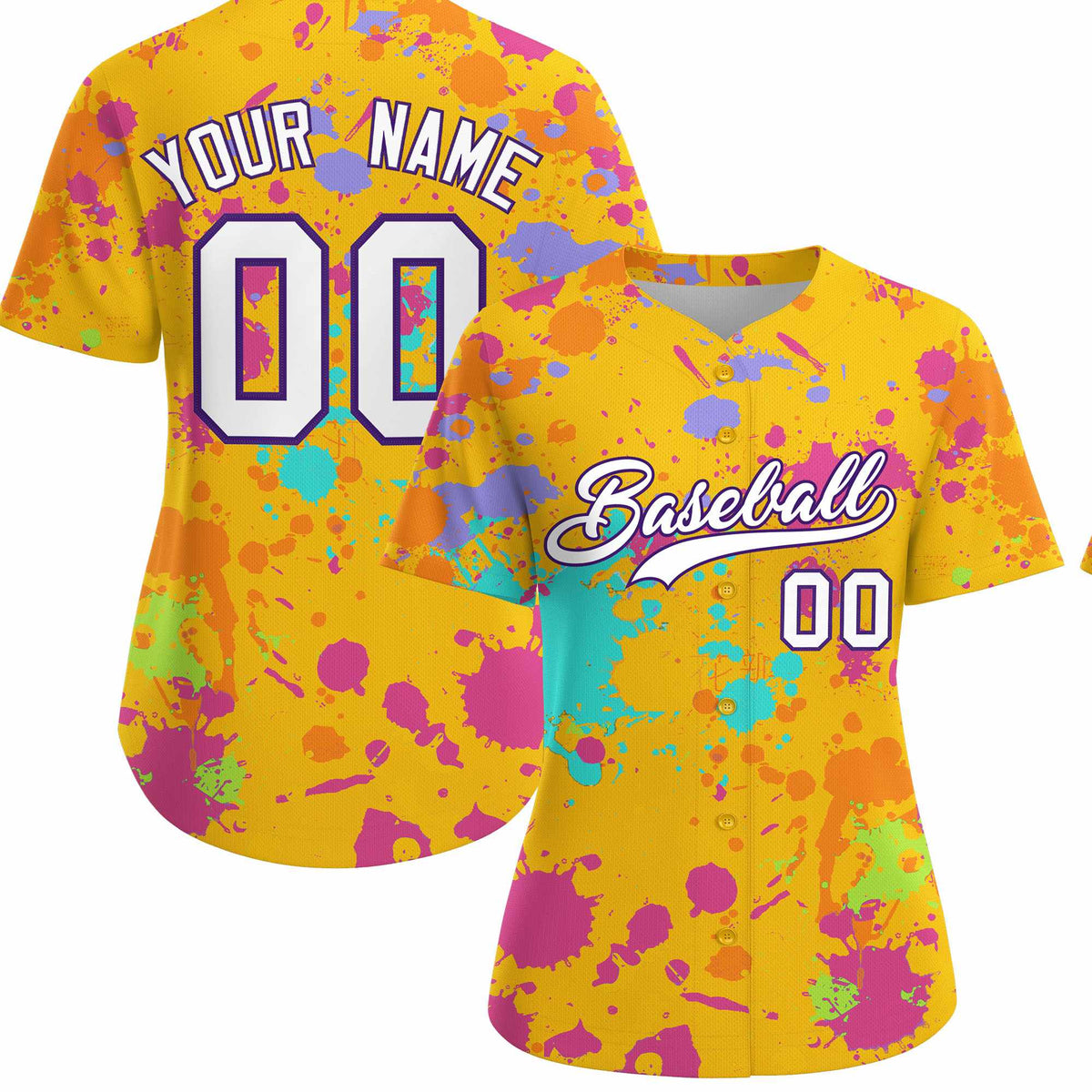 Custom Yellow Graffiti Fashion Baseball Jersey For Women| KXKSHOP
