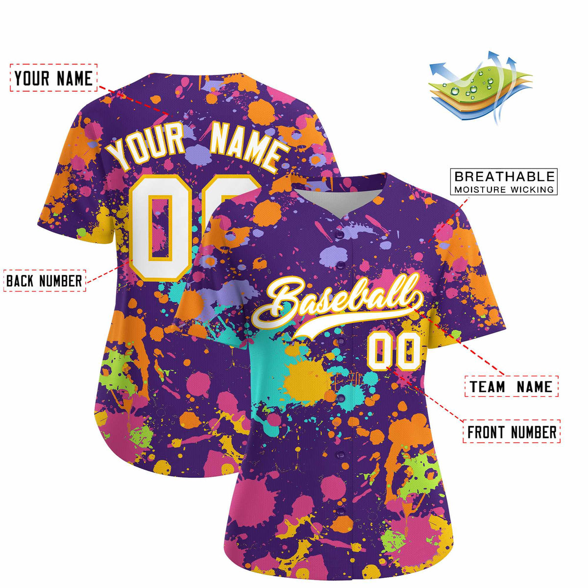 Custom Purple Graffiti Fashion Baseball Jersey For Women| KXKSHOP