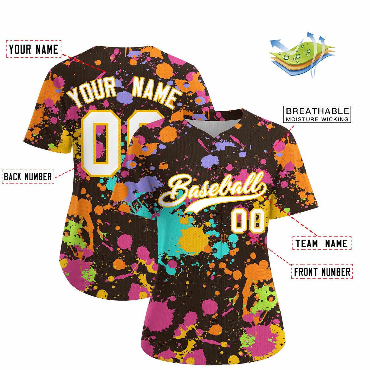 Custom Brown Graffiti Fashion Baseball Jersey For Women| KXKSHOP