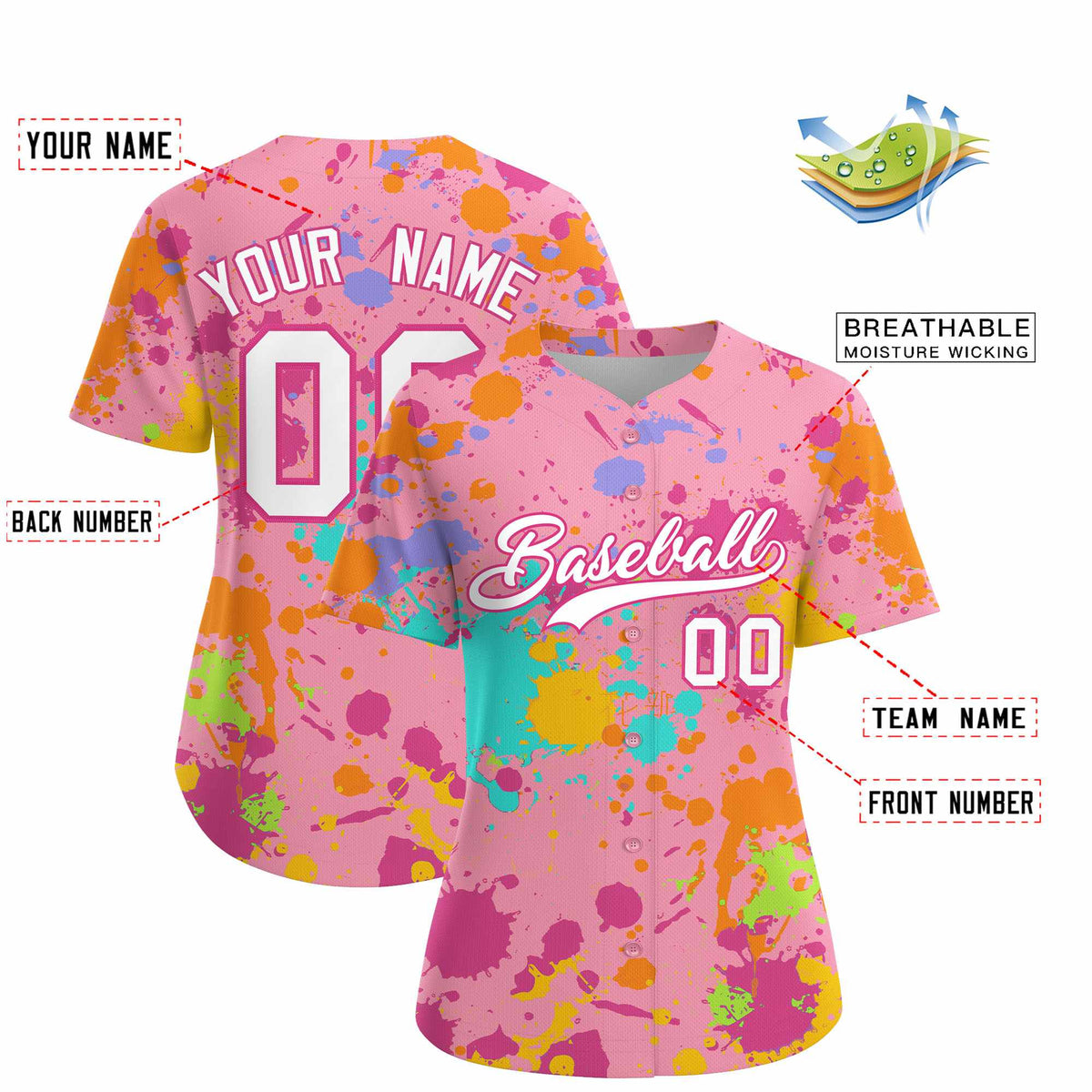 Custom Light Pink Graffiti Fashion Baseball Jersey For Women| KXKSHOP