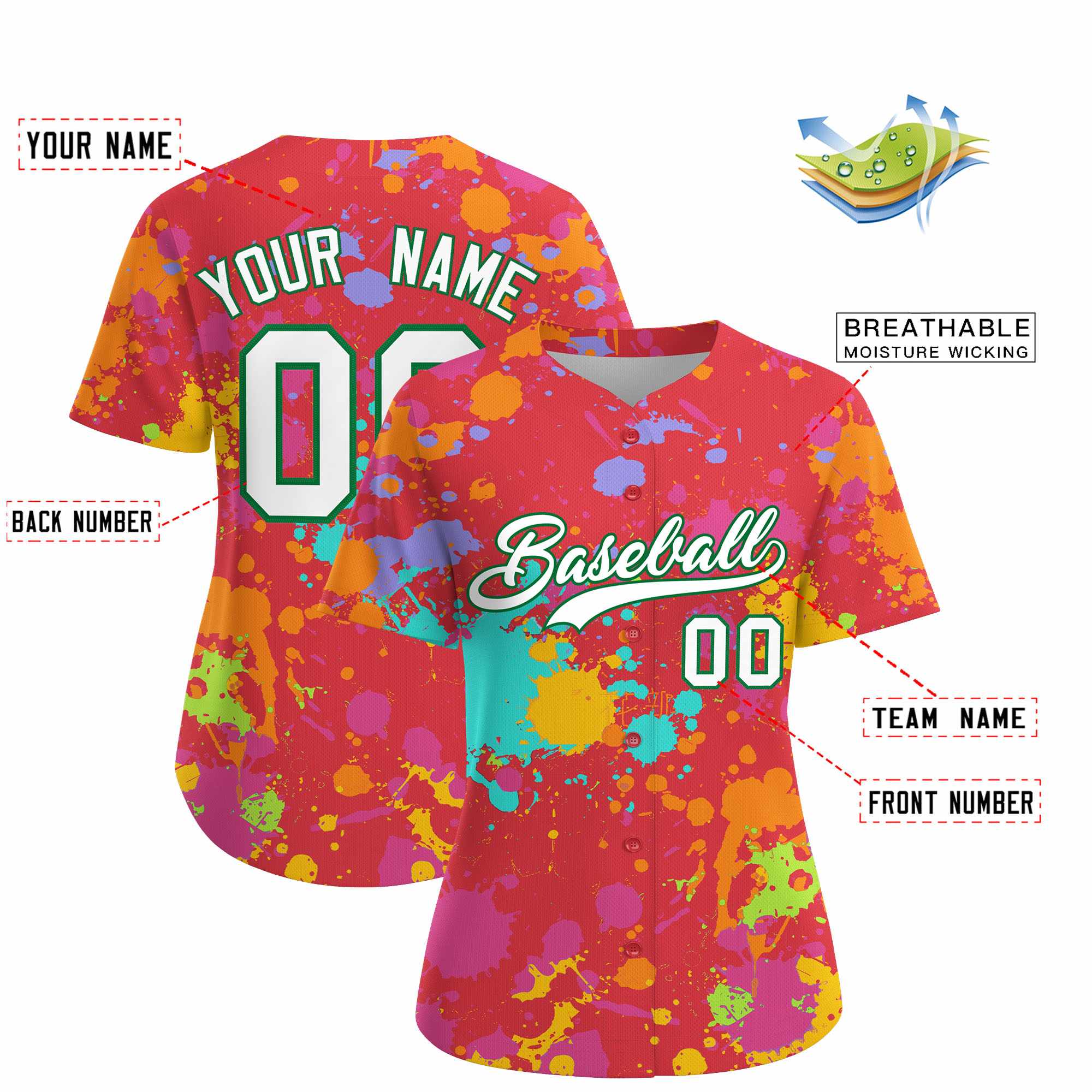 Custom Light Red Graffiti Fashion Baseball Jersey For Women| KXKSHOP