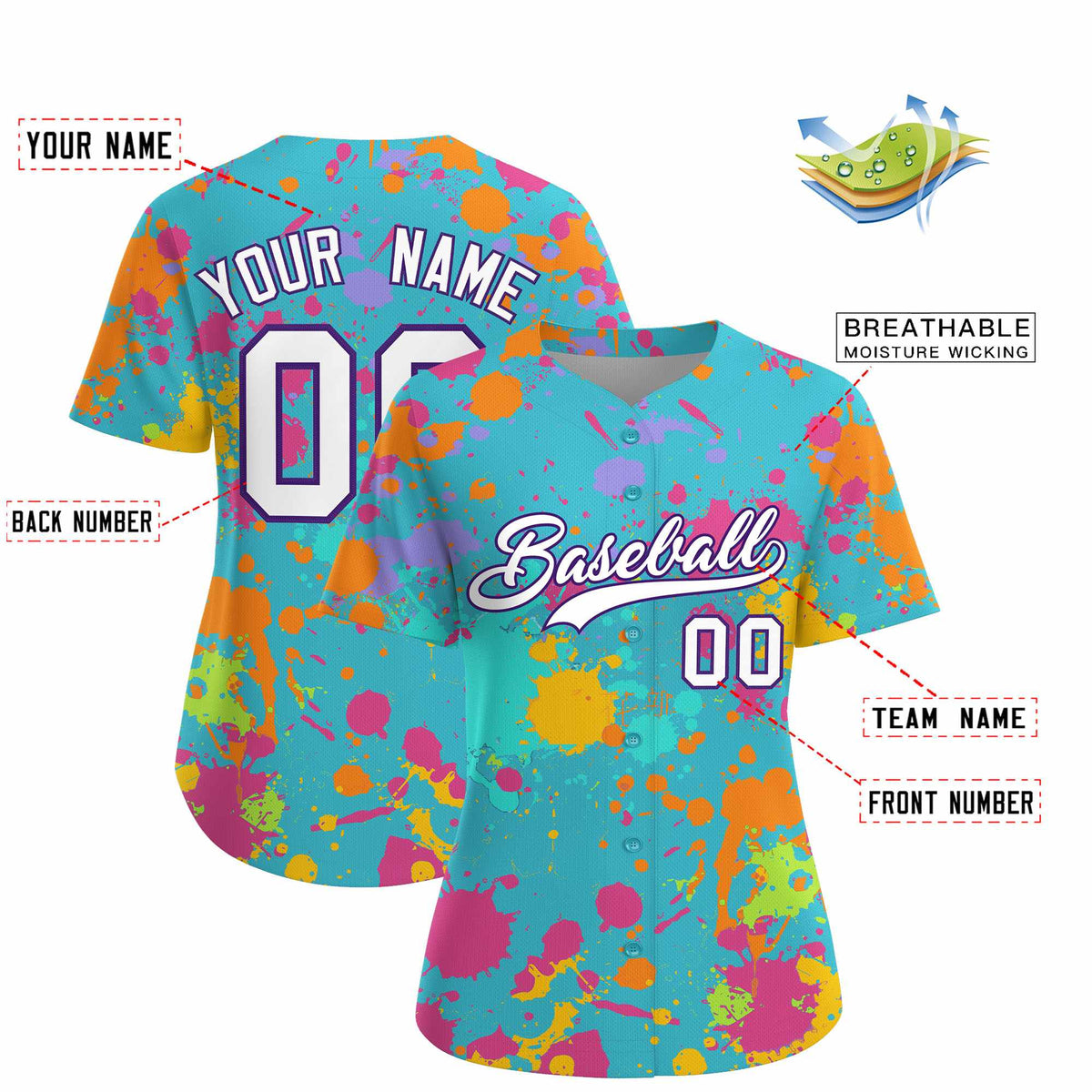 Custom Sky Blue Graffiti Fashion Baseball Jersey For Women| KXKSHOP