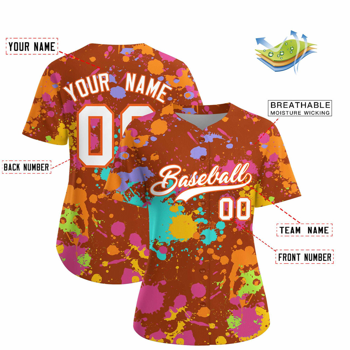 Custom Texas Orange Graffiti Fashion Baseball Jersey For Women| KXKSHOP