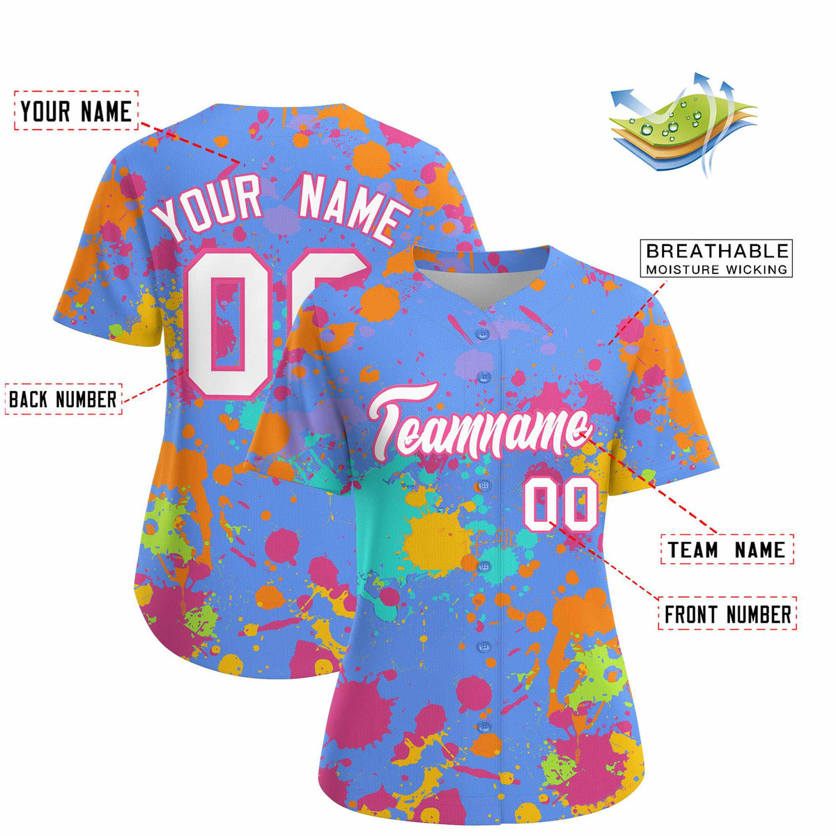 Custom Powder Blue Graffiti Fashion Baseball Jersey For Women| KXKSHOP