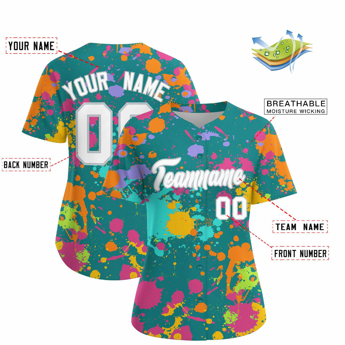 Custom Aqua Graffiti Fashion Baseball Jersey For Women| KXKSHOP
