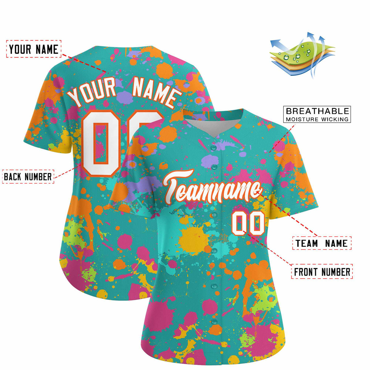 Custom Aqua Graffiti Fashion Baseball Jersey For Women| KXKSHOP