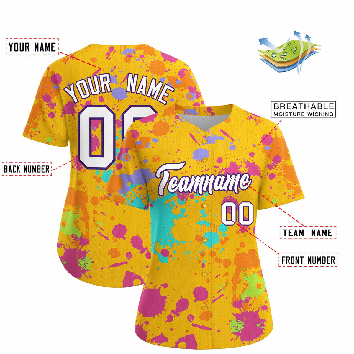Custom Yellow Graffiti Fashion Baseball Jersey For Women| KXKSHOP