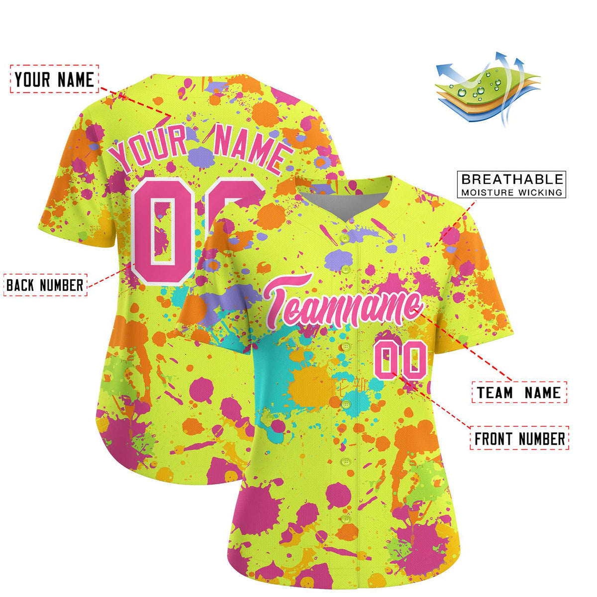 Custom Fluorescent Green Graffiti Fashion Baseball Jersey For Women| KXKSHOP