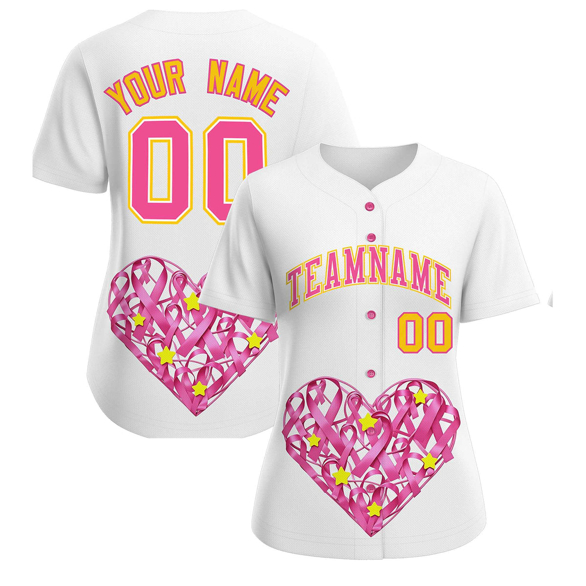 Custom White Pink Breast Cancer Awareness Month Pink Ribbon Authentic Baseball Jersey for Women