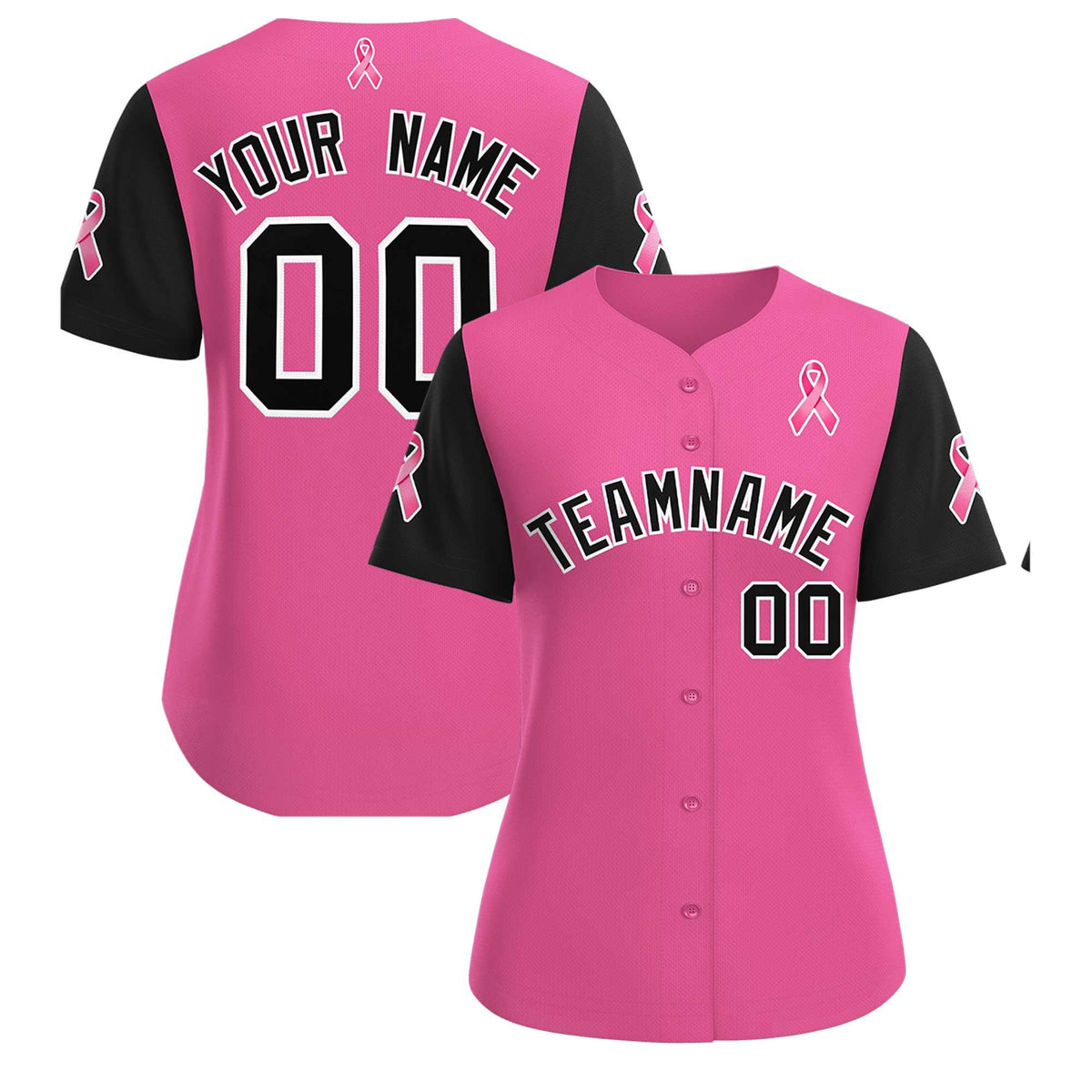 Custom Pink Black Breast Cancer Awareness Month Pink Ribbon Authentic Baseball Jersey for Women