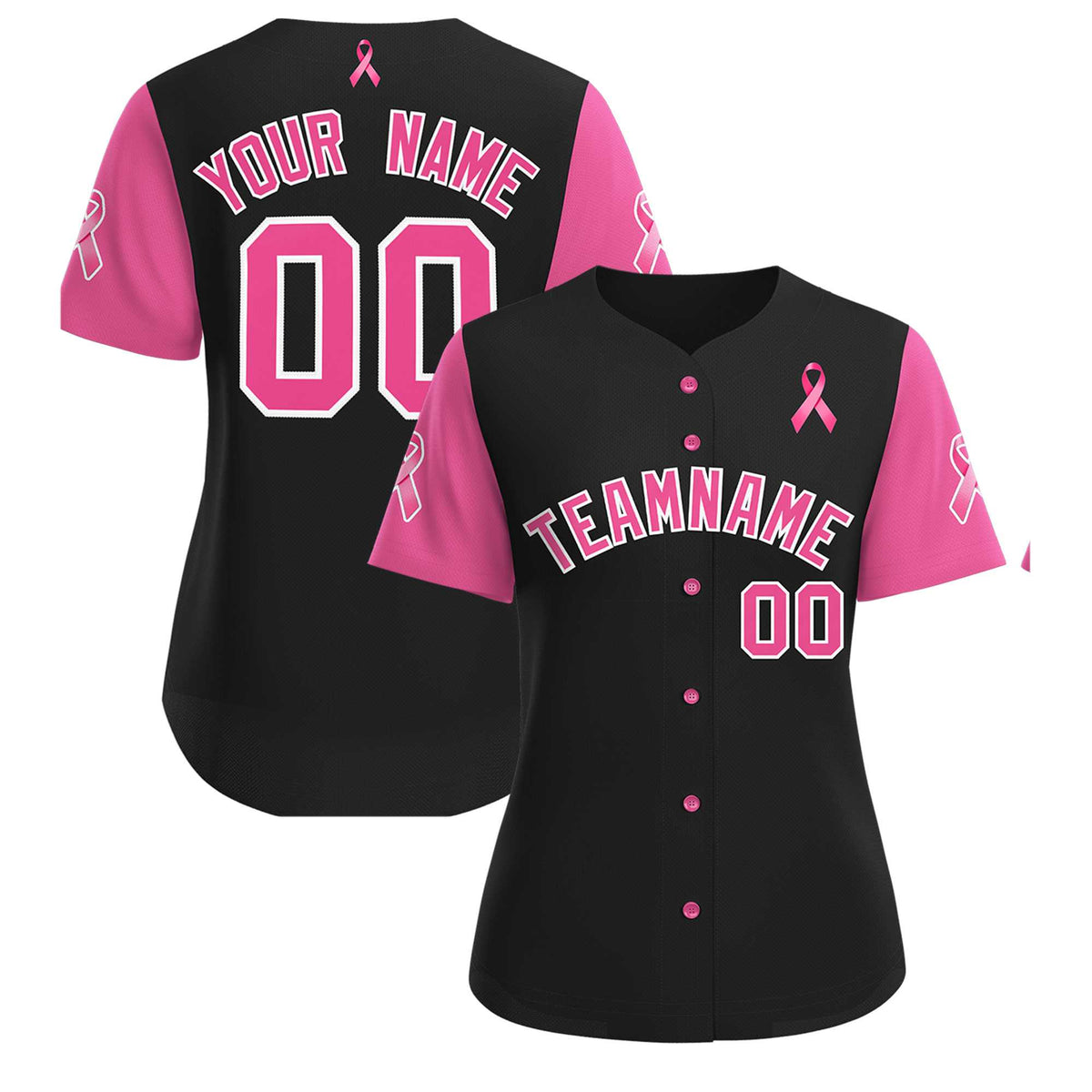 Custom Black Pink Breast Cancer Awareness Month Pink Ribbon Authentic Baseball Jersey for Women