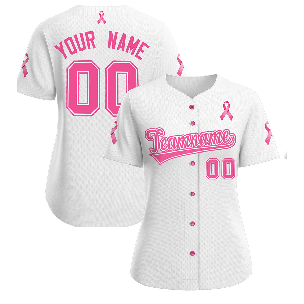 Custom White Pink Breast Cancer Awareness Month Pink Ribbon Authentic Baseball Jersey for Women| KXKSHOP