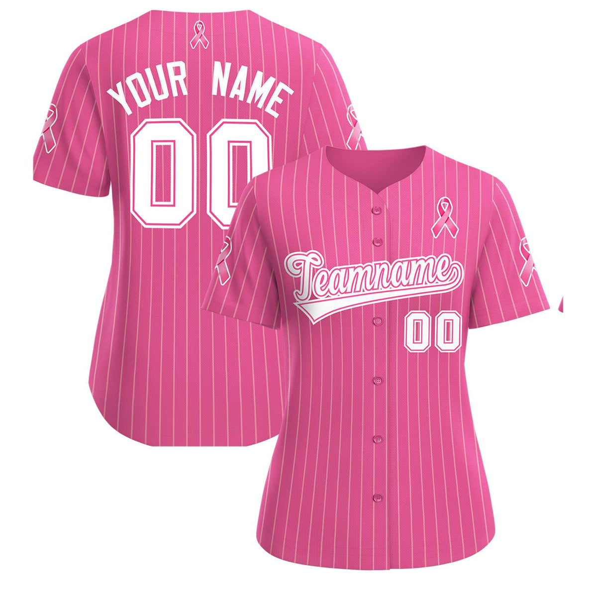 Custom Pink White Breast Cancer Awareness Month Pink Ribbon Authentic Baseball Jersey for Women| KXKSHOP